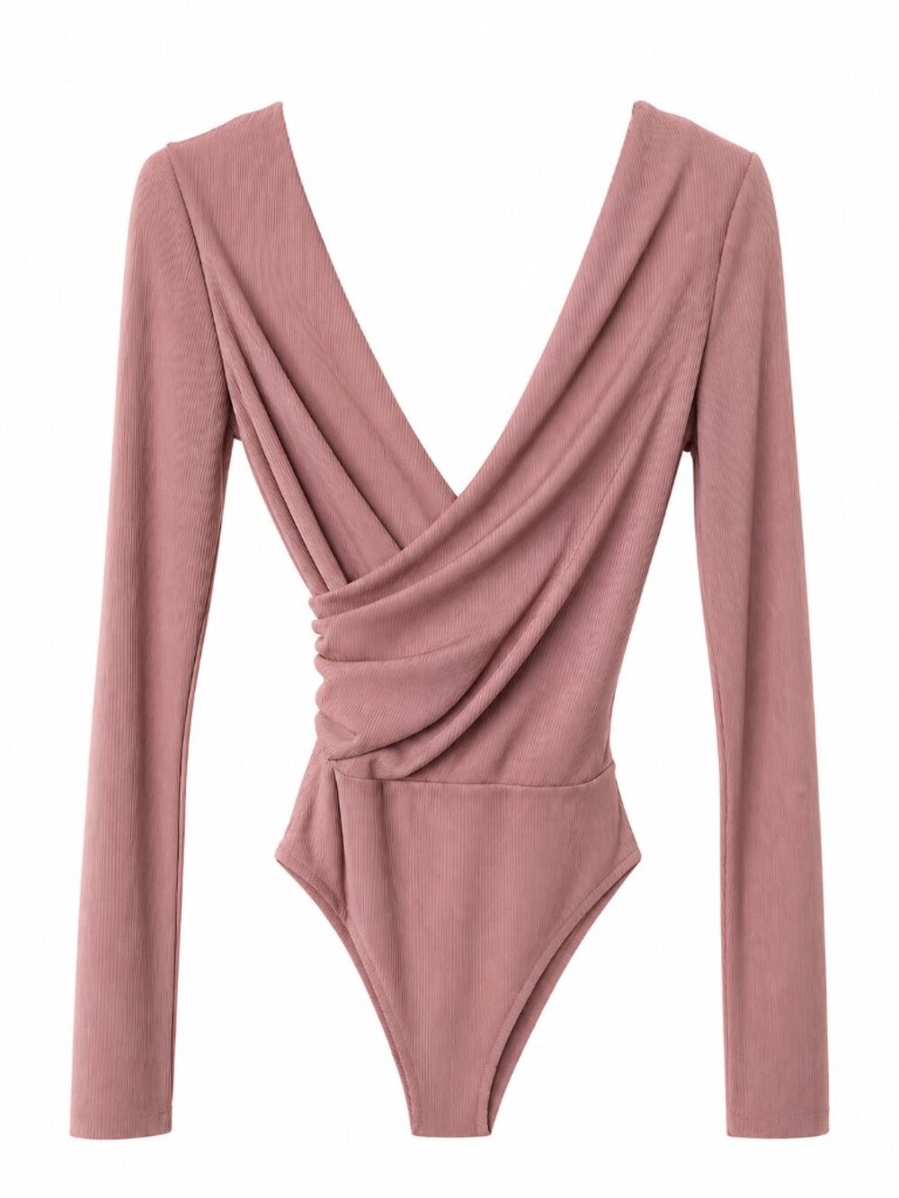 TOPSHOP Women's Ribbed Wrap Bodysuit Mauve Pink Size S Stretch Fitted Top